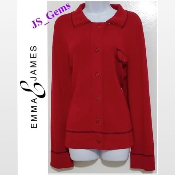 New Emma James Sweater Women's Red X-large Button Down  - Picture 1 of 16